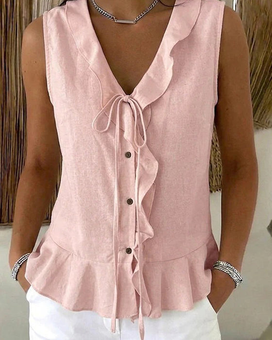 Tank Top Ruffle Stropdas Mouwloos
