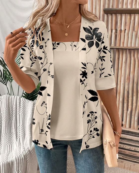 Elegant Fake Tweedelig T-shirt met Bloempatroon