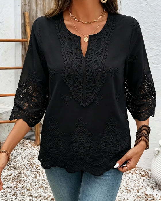 Blouses Sexy Opengewerkt Kant V-Hals
