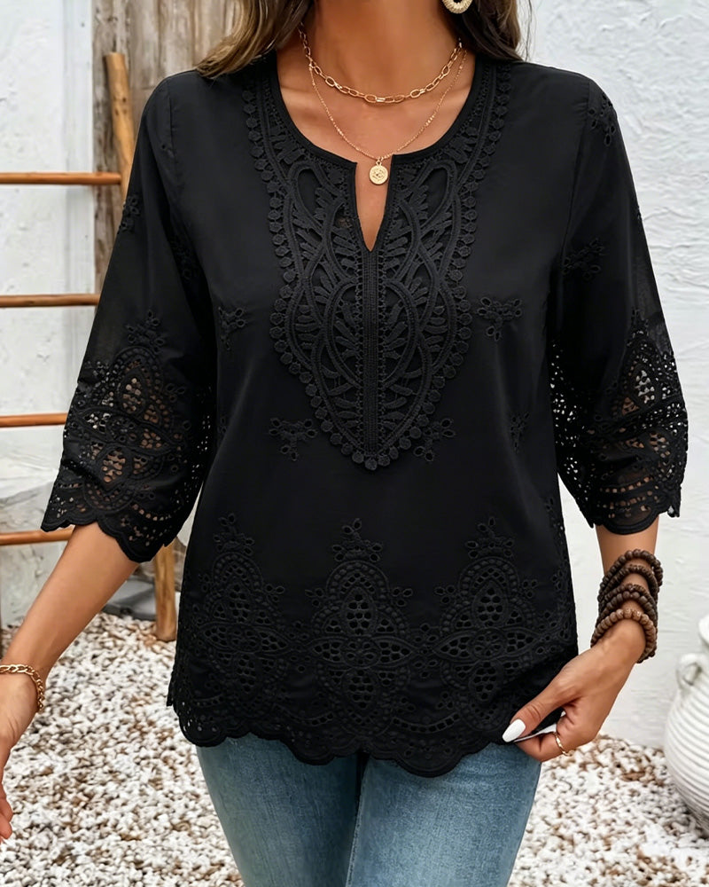 Blouses Sexy Opengewerkt Kant V-Hals