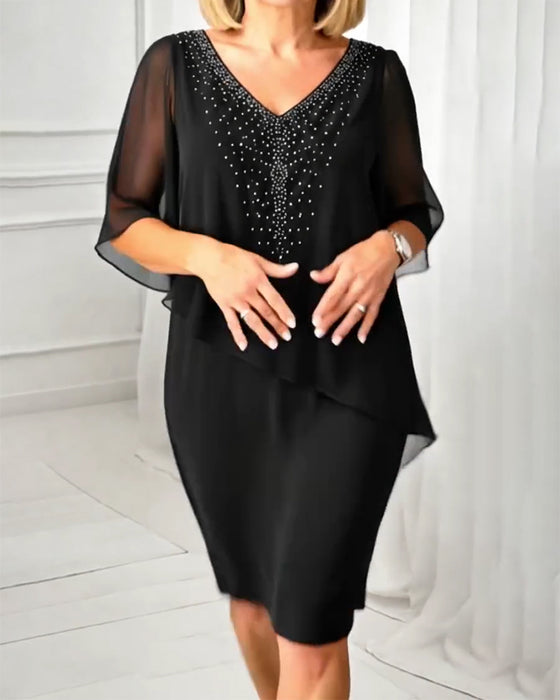 Jurk Casual V-Hals Rhinestone
