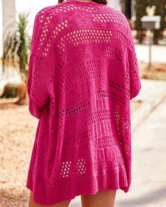 Cardigan Effen Kleur Uitgehold Casual