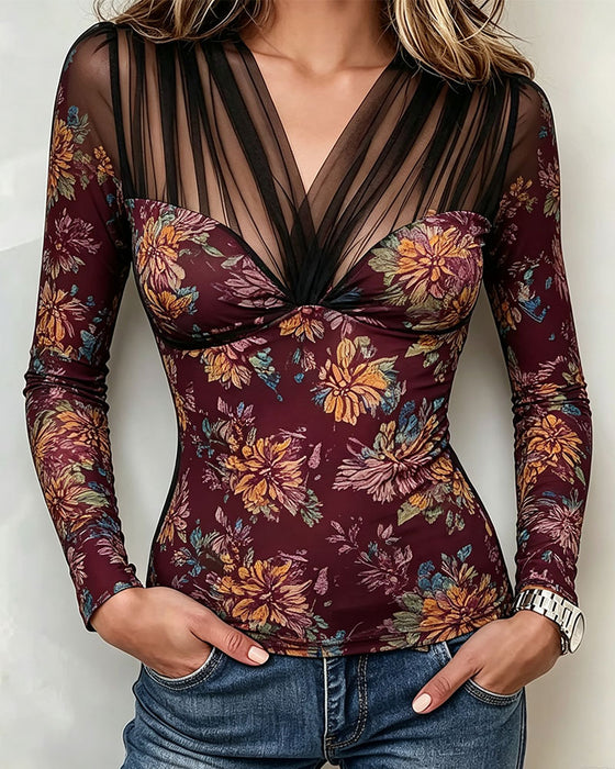 Top V-Hals Bloemen Casual
