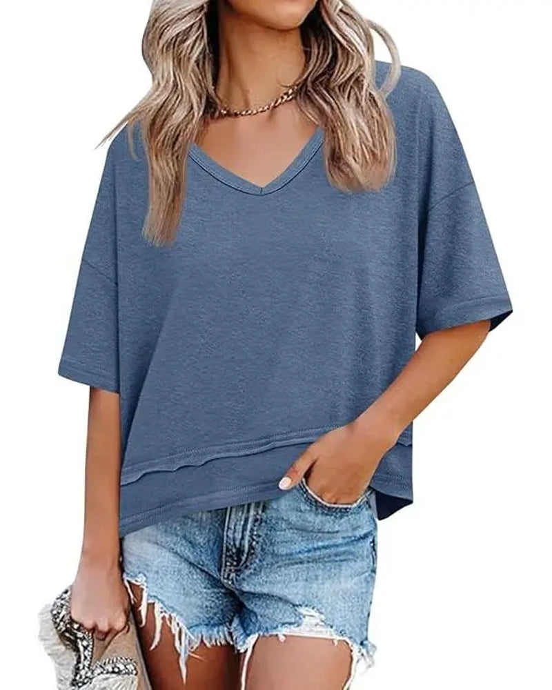Effen Kleur T-Shirt V-Hals