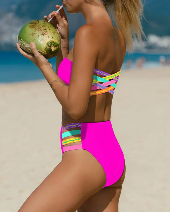Bikini Neon Rand Bandeau Mouwloos