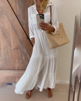 Casual jurk met effen patchwork en revers