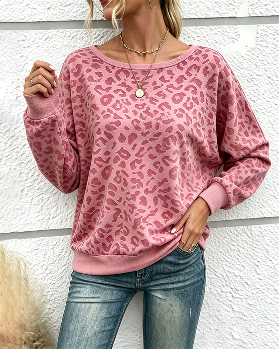 Pullover Sweatshirt Luipaard Ronde Hals Drop Schouder