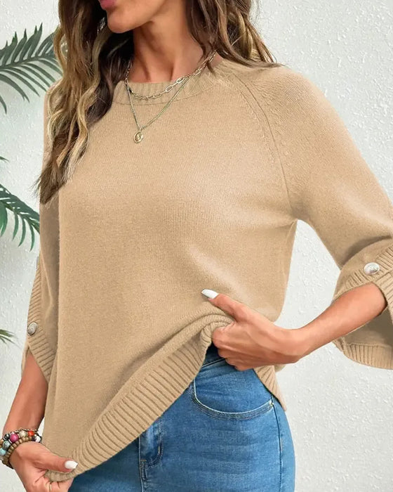 Pullover Ronde Hals Knoopsluiting Klokmouw
