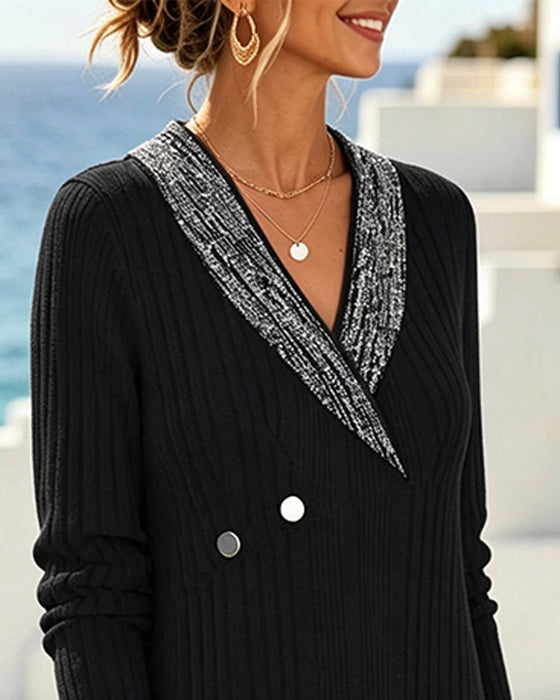 Jurk V-Hals Kleurblok Casual