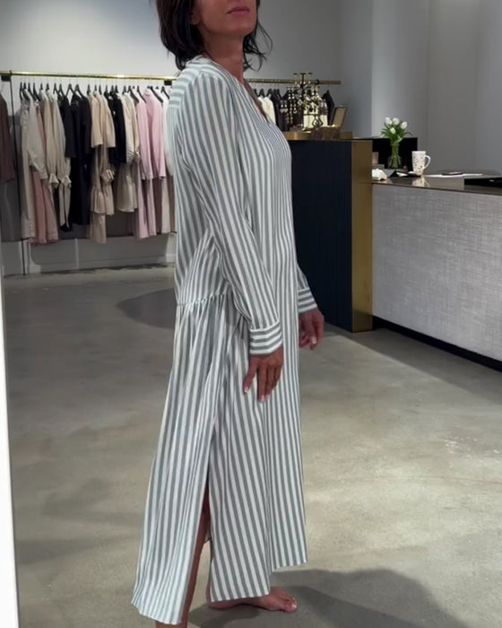 Jurk Gestreepte Zijsplit Maxi