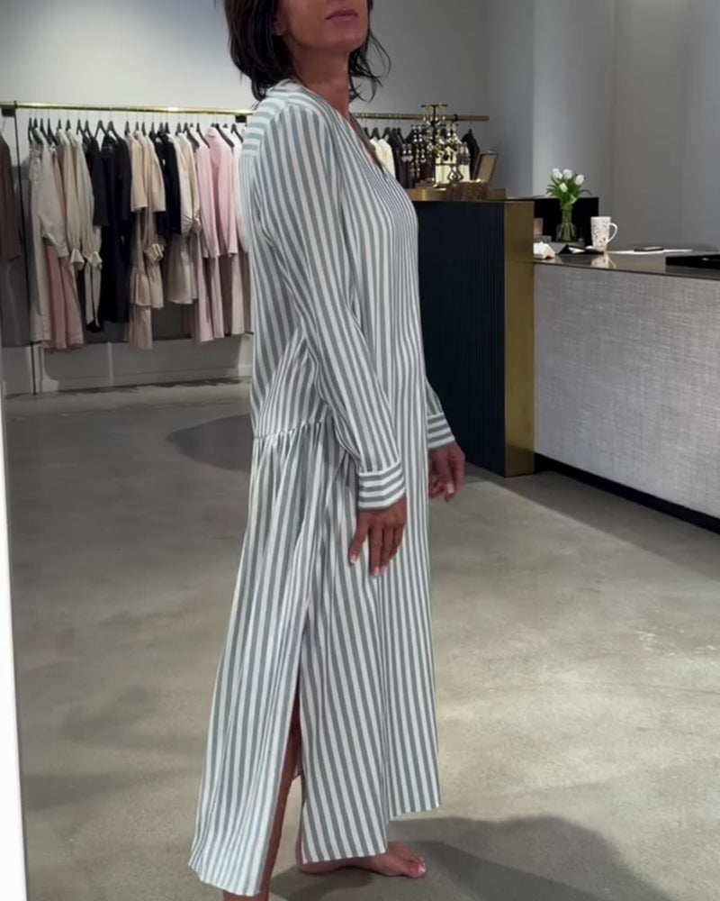 Jurk Gestreepte Zijsplit Maxi