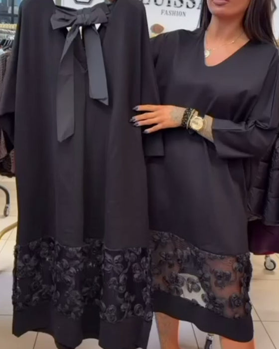 Stijlvolle Jurk Met Strik Op De Rug En V-Hals