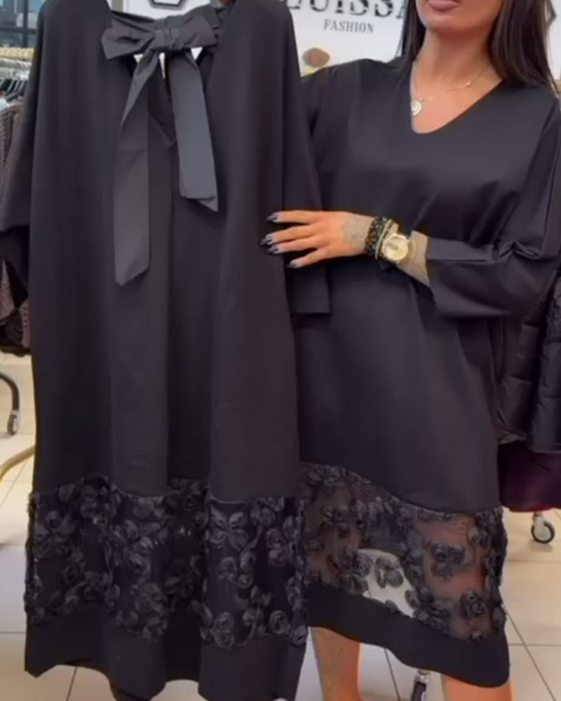 Stijlvolle Jurk Met Strik Op De Rug En V-Hals