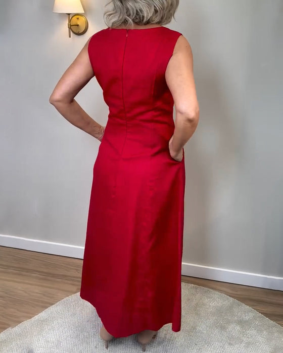 Casual Sleeveless Jurk Met Eenvoudige Kleur