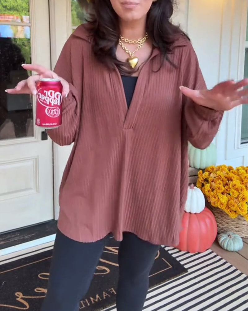 T-shirt casual effen kleur los lange mouwen