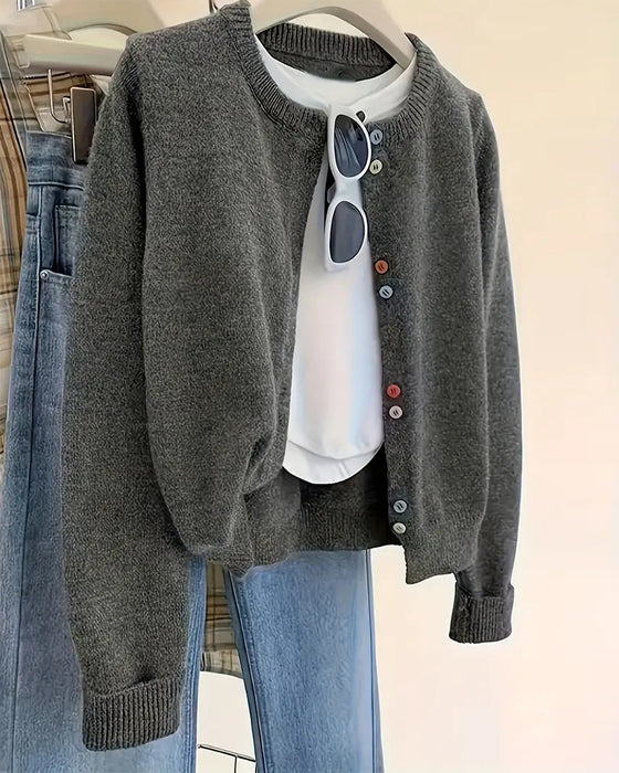 Cardigan casual effen kleur lange mouwen