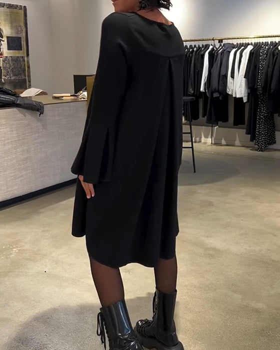 Jurk Effen Wijd Uitlopende Mouw Gerimpeld