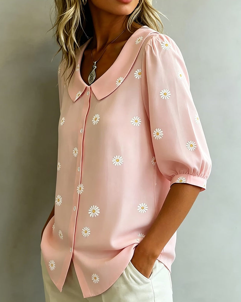 Casual Blouse Bloemenprint Poefmouwen