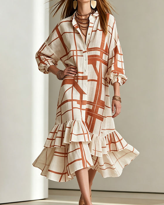 Jurk Knoop Streep Ruffle