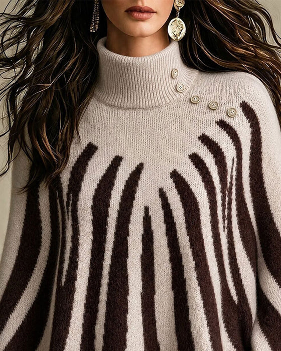 Pullover Turtleneck Knoop Gestreept Geschulpt