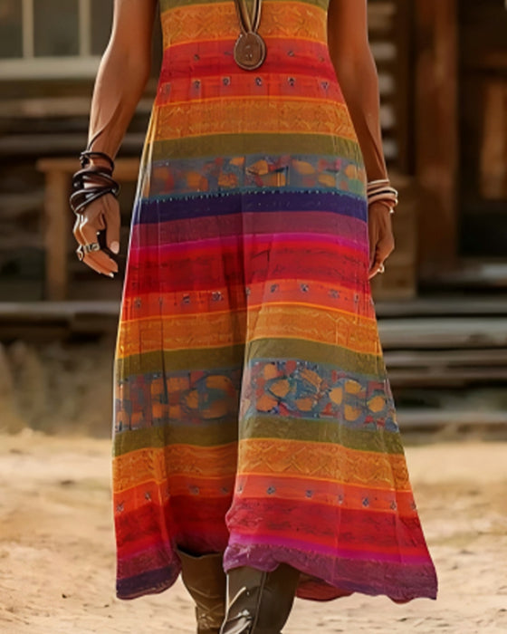 Jurk Gestreept Etnische Stijl V-hals Jarretel