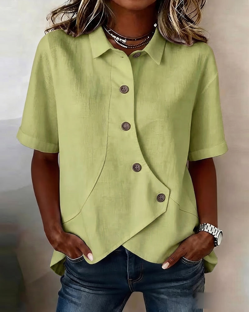 Overhemd Asymmetrisch Katoen-linnen Knoopsluiting Button-Down