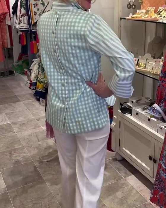 Blouse Gestreept Knoopsgat Driekwart Mouw