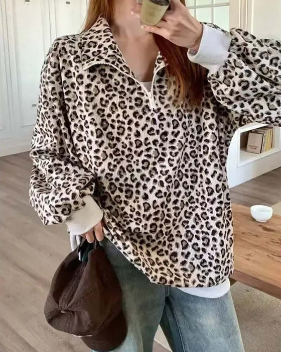 Sweatshirt Rits Luipaard Casual