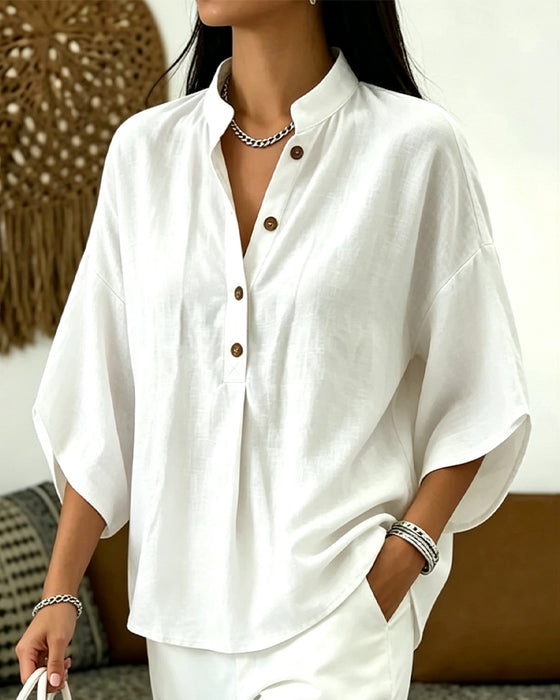 Blouse V-Hals Wijd Uitlopende Mouwen
