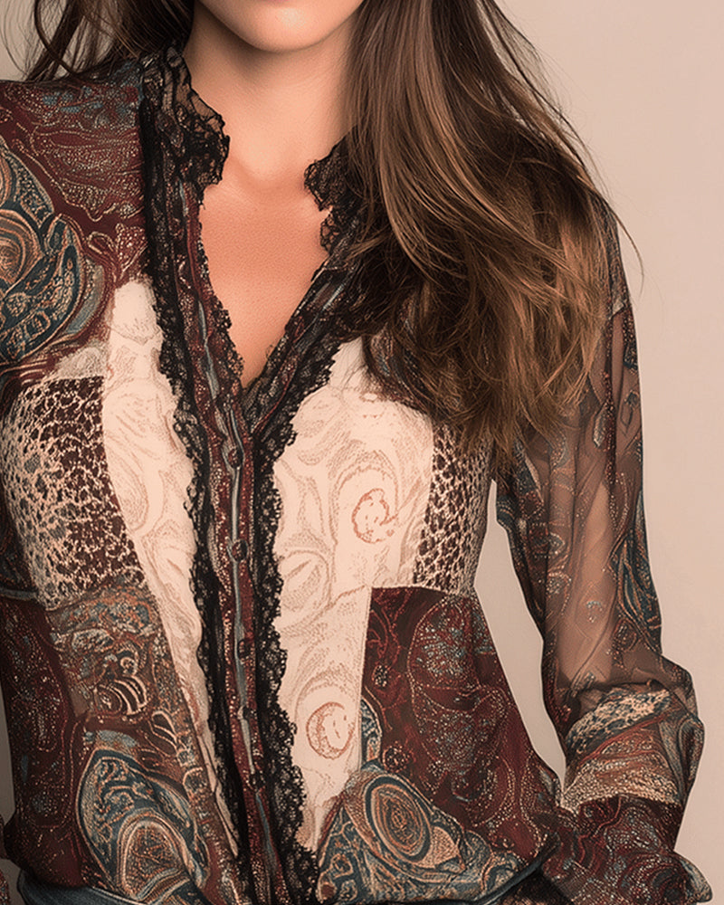 Shirt Retroprint Patchwork Langmouw