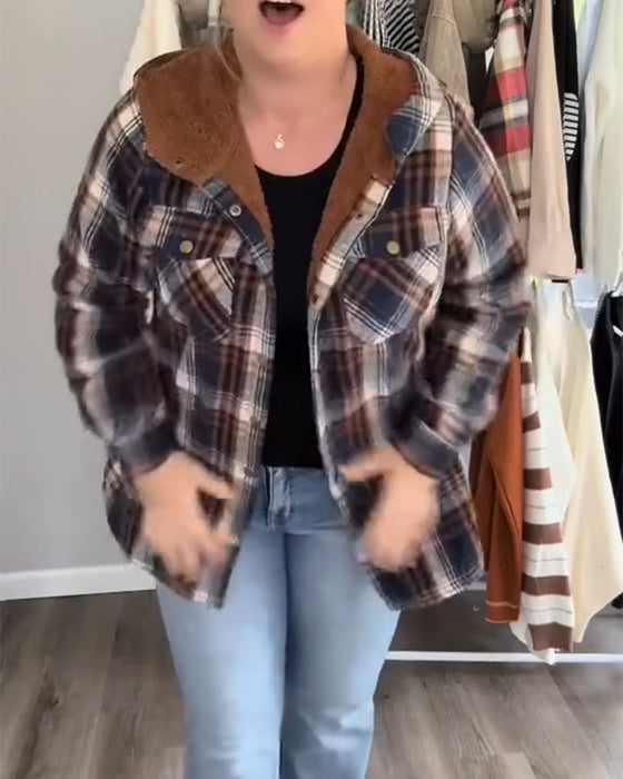 Geruite Wollen Jas Met Capuchon