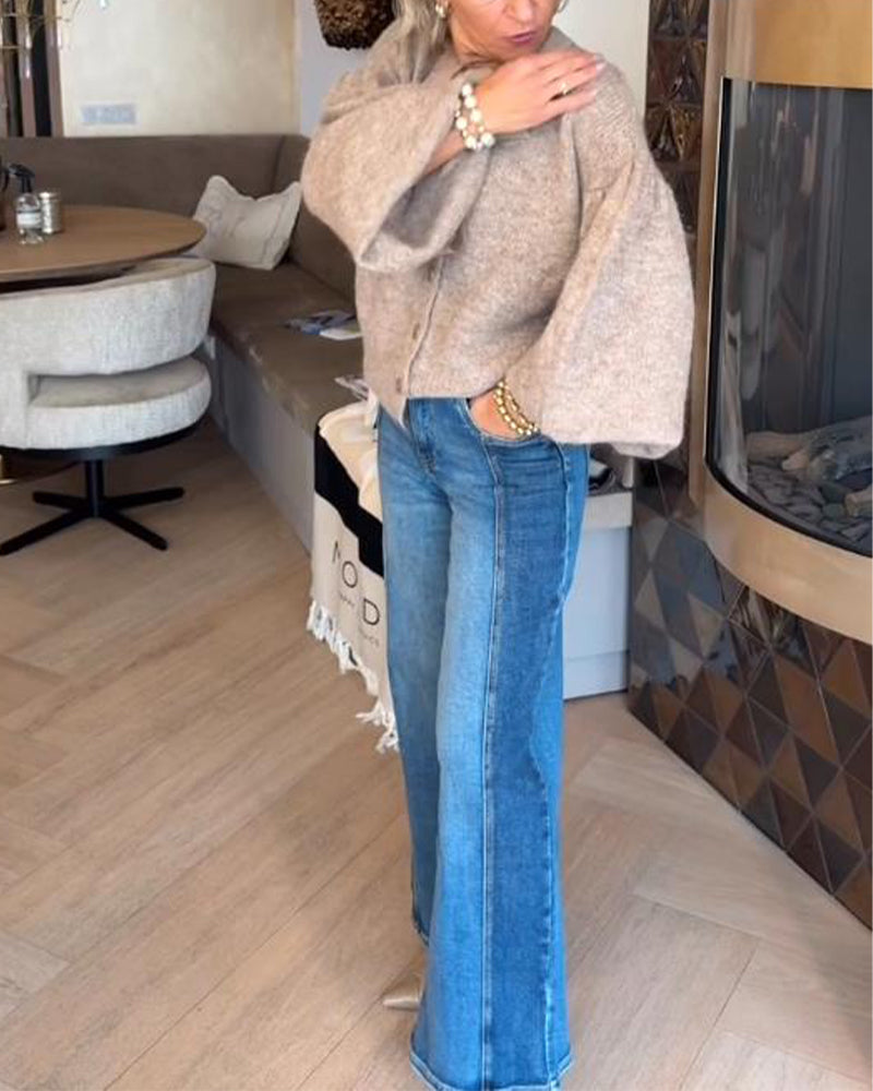 Cardigan Jas Met Elegante Stijl, Lantaarnmouw Ontwerp