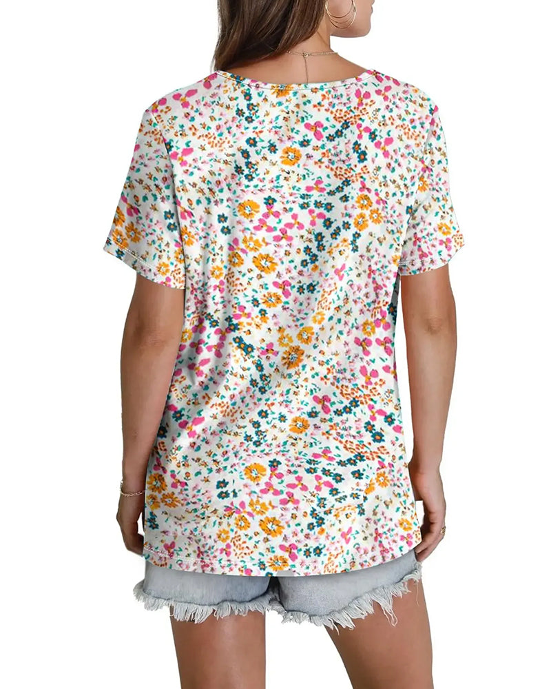 Blouse Bloemen V-Hals Korte Mouw