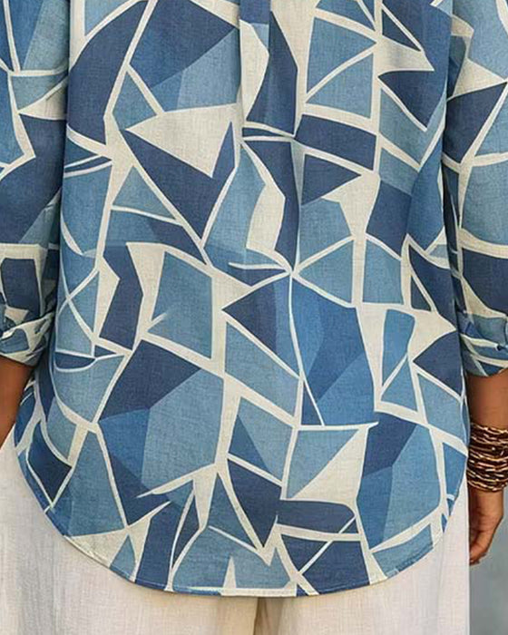 Blouse Geometrische Print Kraag Lange Mouw