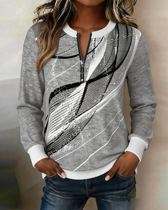 Sweatshirt Ronde Hals Rits Lijn Lange Mouw