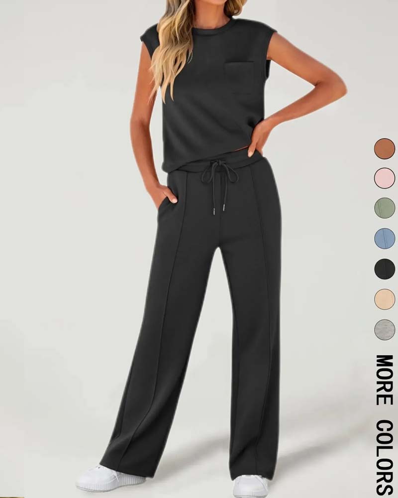 Set Effen Mouwloos Korte Mouw Casual