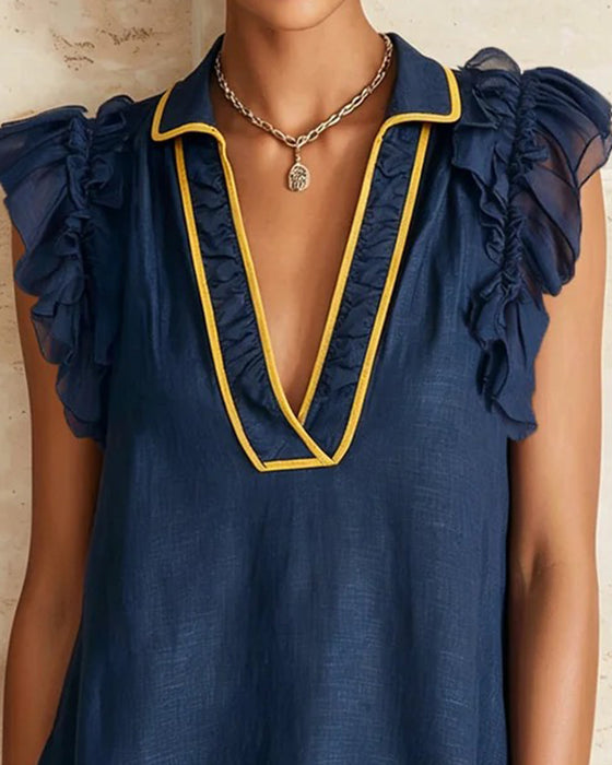 Jurk Reverse Kleurblok Ruffle Mouw