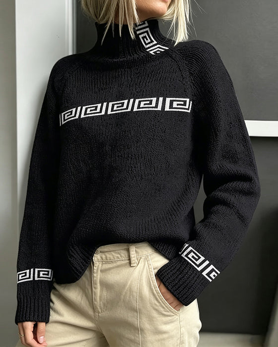 Pullover Trui Geometrisch Meander Turtleneck