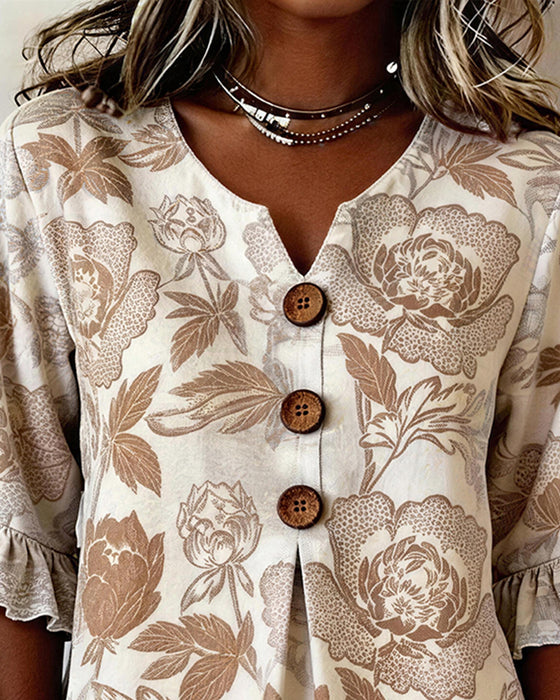 Blouse Bedrukt Ruches Manchet