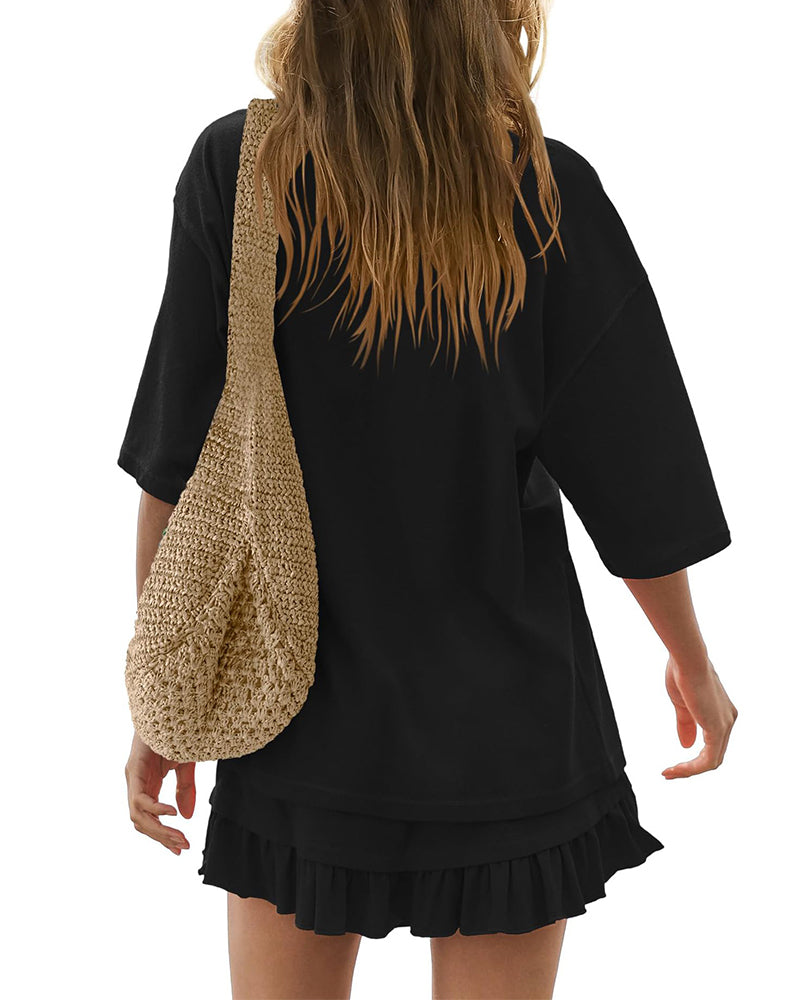 Tweedelige Set Ronde Hals Effen Kleur