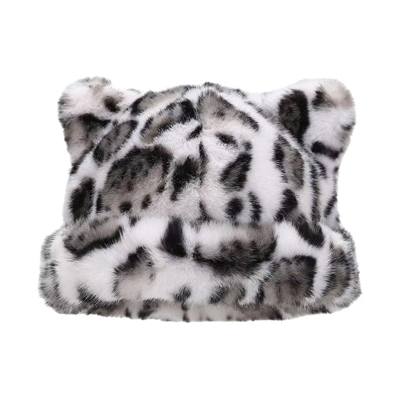 Hoed Luipaardprint Pluche Kattenoor