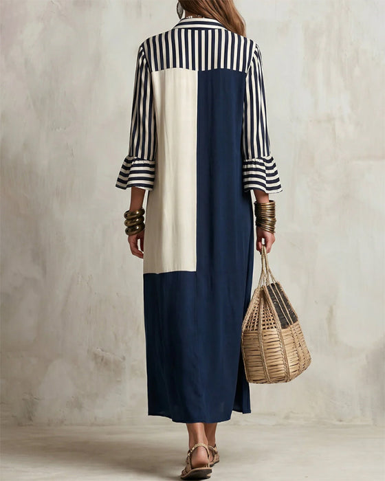 Jurk Kleurvlak Gestreept Contrast Shirt