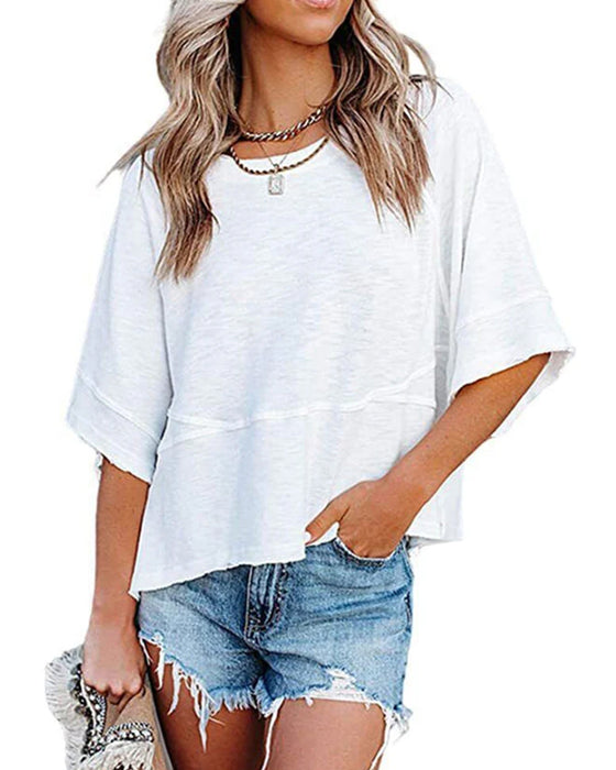 T-Shirt Zonder Split Gelapt Effen Klokmouw