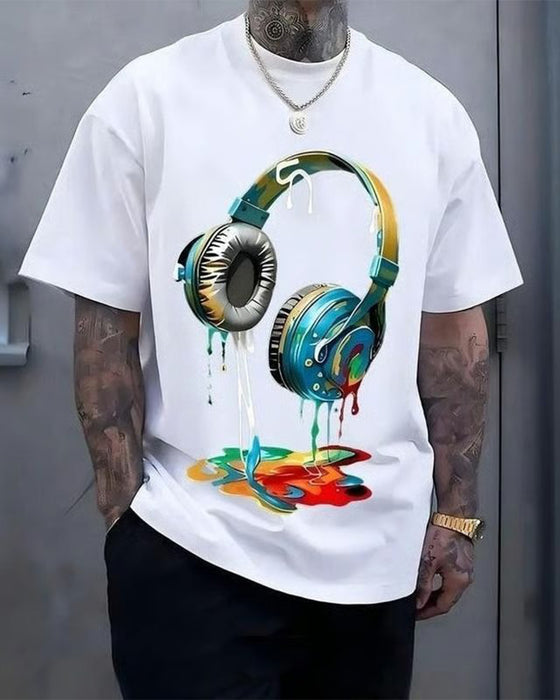 Heren T-Shirt Graffiti Hoofdtelefoonprint