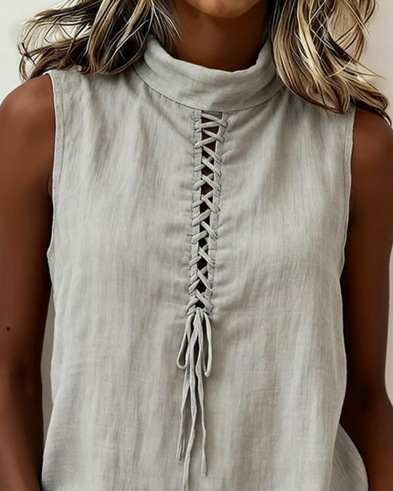 Tank Top Mock Neck Stropdas Mouwloos