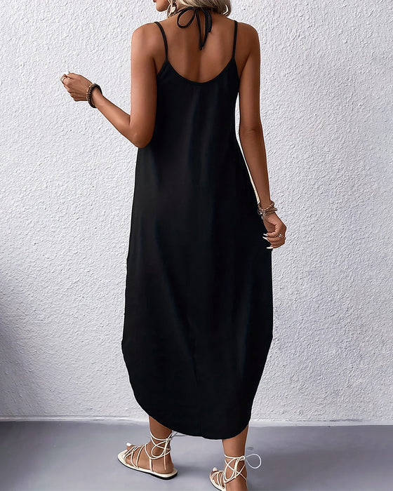 Jurk V-Hals Draagband Split Gedrukt