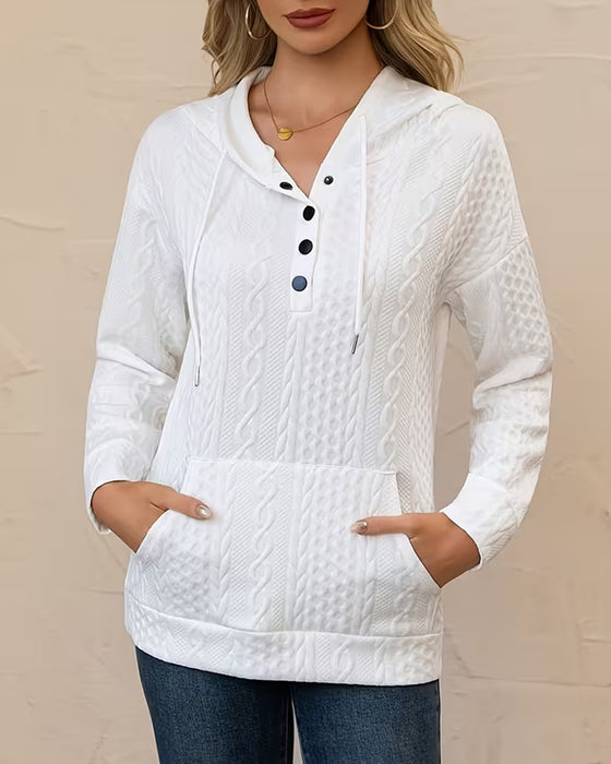 Hoodie In Effen Kleur Met Knoopsluiting Jacquard