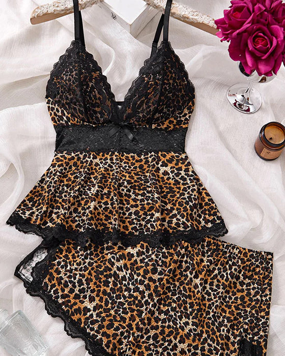 Set Kant V-Hals Camisole En Shorts Nachtkleding