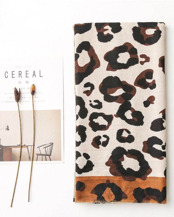 Dames Sjaal Luipaard Patchwork Print Franje Omslagdoek