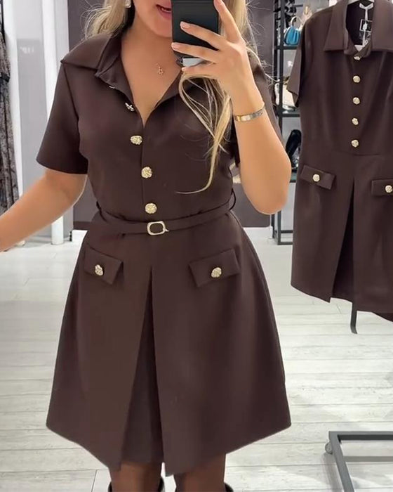 Jurk Geknoopt Kraag Korte Mouw